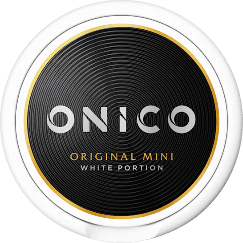 Onico Original Mini Nicotine-Free Pouches in the white circular tin with a dark label, showing the classic original flavor and Mini size.