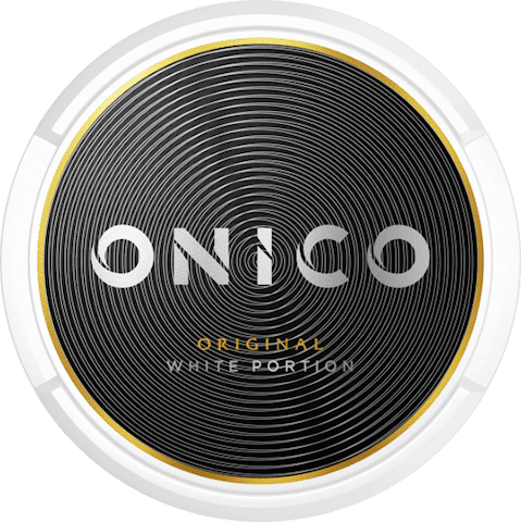 Onico Original Nicotine-Free Pouches in the white circular tin with a dark label, showing the classic original flavor in a normal size format.