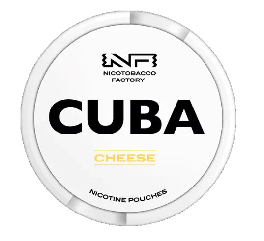 Cuba White Cheese All-White Nicotine Pouches in the white and yellow/orange circular can, clearly showing the 16mg/g strength label.