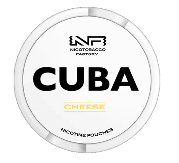 Cuba White Cheese All-White Nicotine Pouches in the white and yellow/orange circular can, clearly showing the 16mg/g strength label.