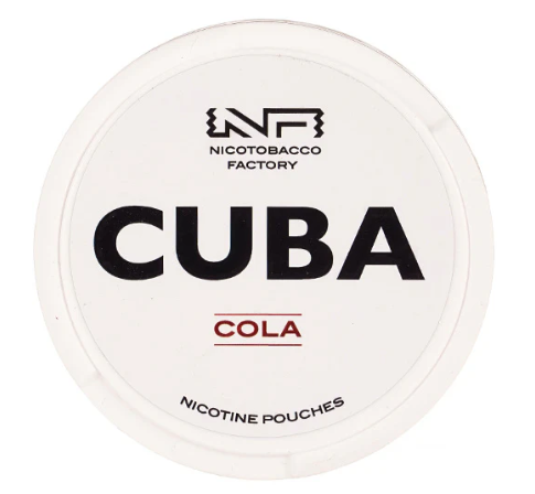 Cuba White Cola All-White Nicotine Pouches in the white and brown/red circular can, clearly showing the 16mg/g strength label.